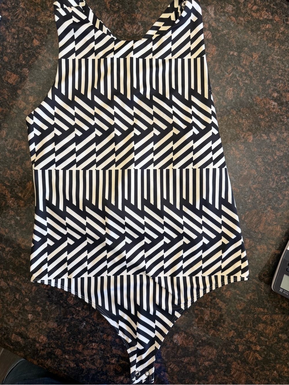 Express Black & White Geometric Tank Bodysuit